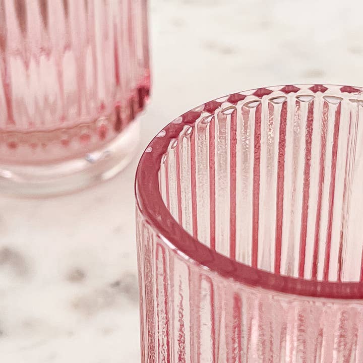Kate Aspen - Vente Bougeoirs - Bougeoir votif en verre rose côtelé (lot de 6)