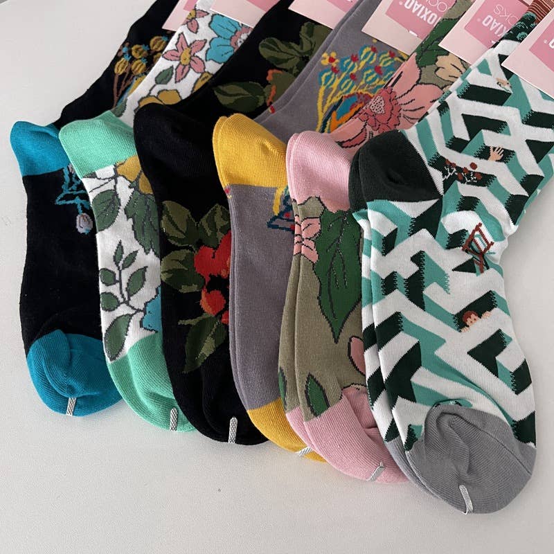 Tourtiwi - Wholesale Socks - Women's - Vintage Style Rose Floral Colored Crew Socks16