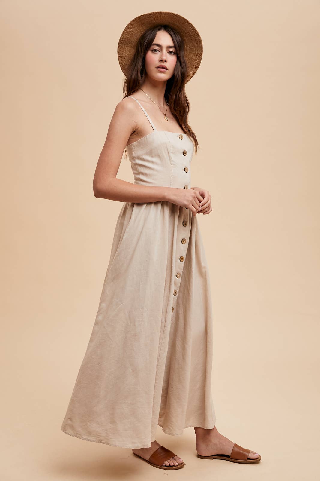 In Loom - Wholesale Dress - Women's - LINEN BLEND BUTTON DRESS10