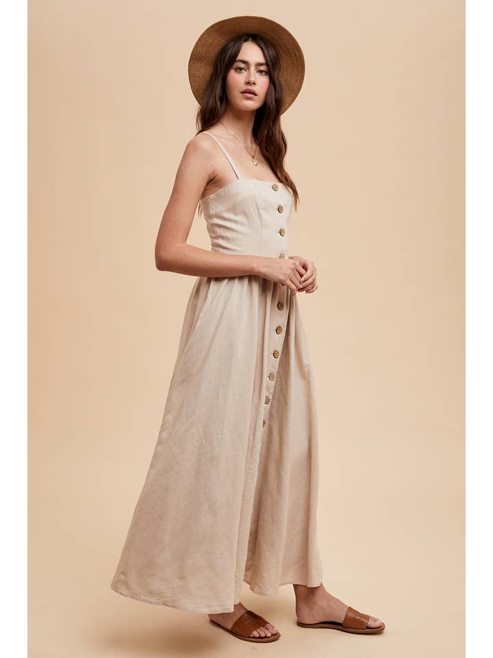 In Loom - Wholesale Dress - Women's - LINEN BLEND BUTTON DRESS10