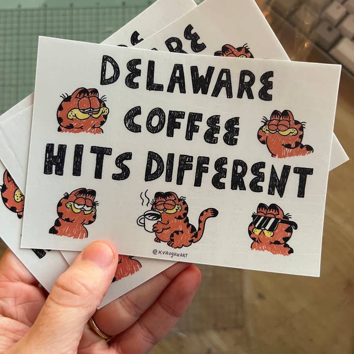 Autocollant Delaware Coffee Garf pour la vente par Kristen Vaughn