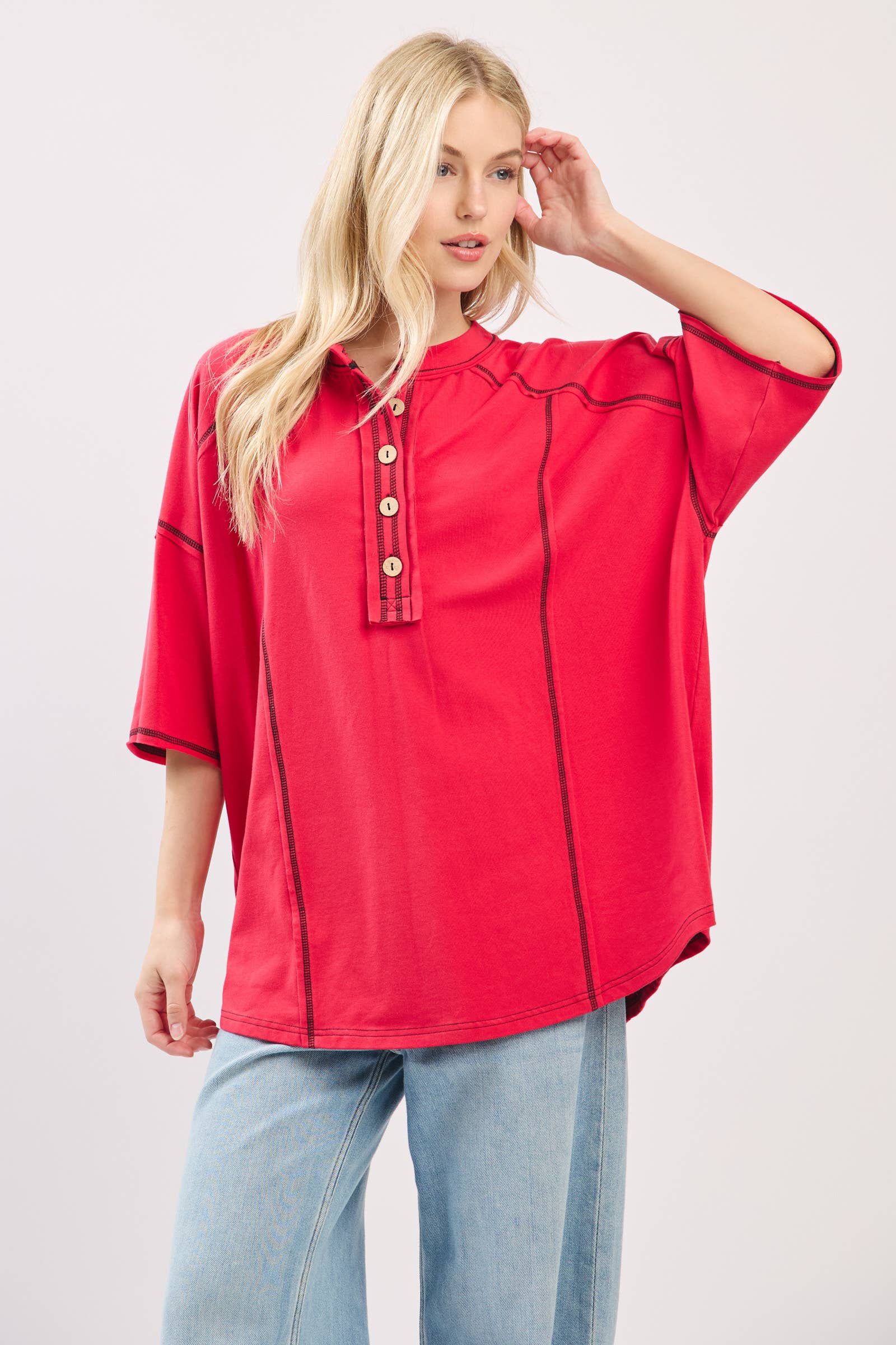 Sewn and Seen – Túnica - Mulher por atacado – Henley Relaxado com Botões1