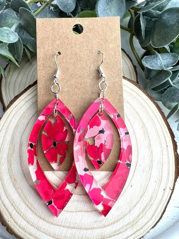 Red Floral Acrylic Earrings for wholesale by Lindsey Lane Wholesale