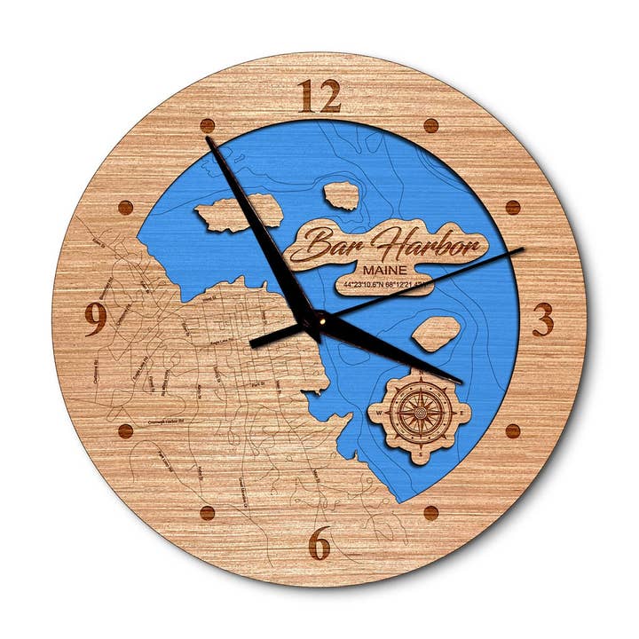 Bar Harbor Layered Map Clock - Any Water Body for wholesale by Premier Gifts and More