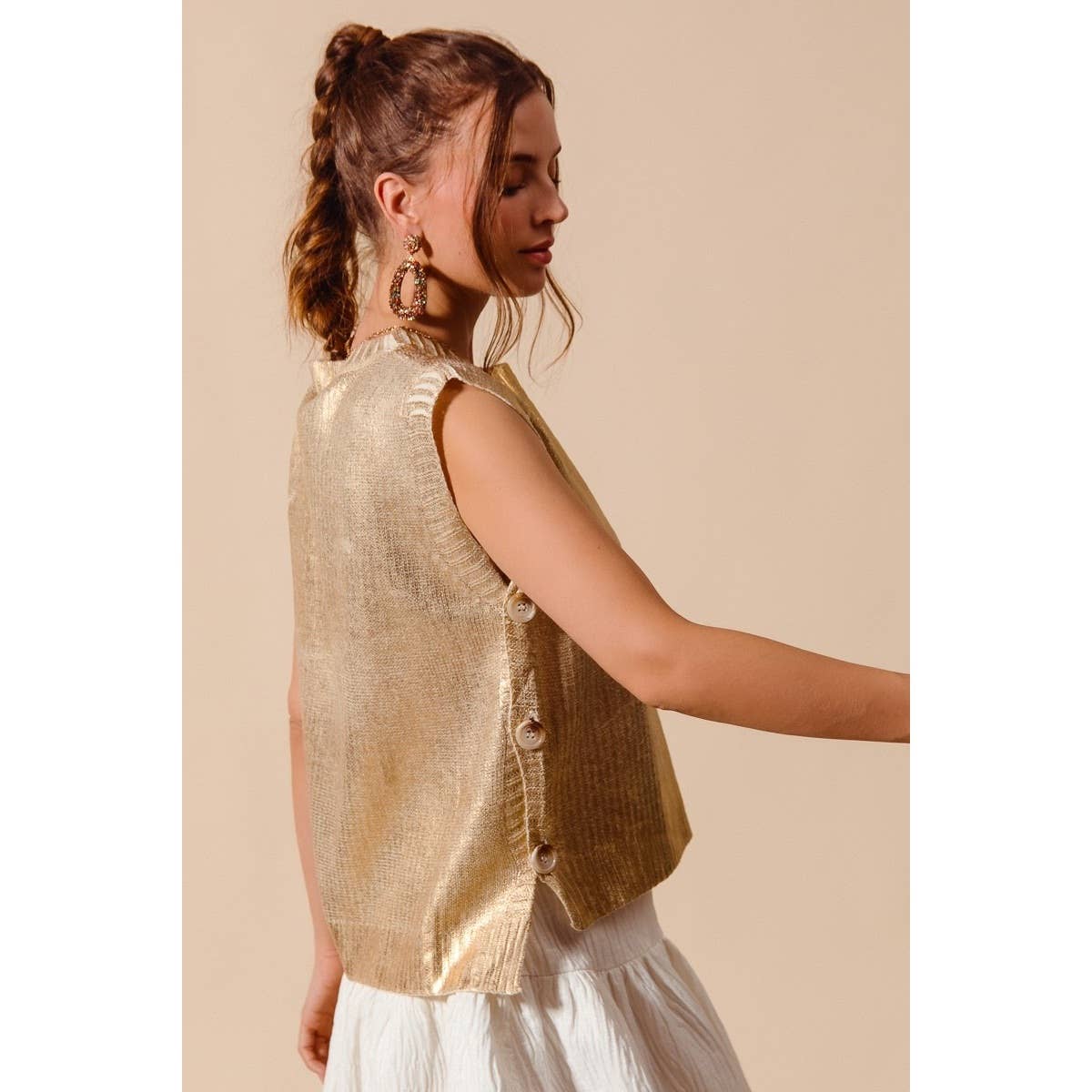 IVE – wholesale Outerwear Vest - Women’s – Metallic Foil Holiday Sweater Vest Top13