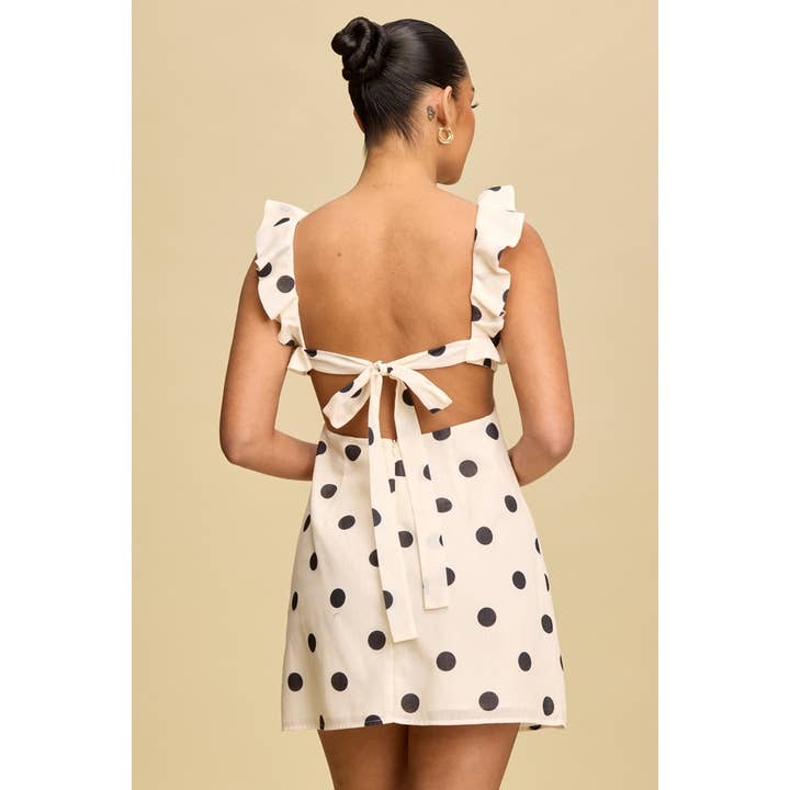 IVORY BLACK POLKA DOT RUFFLE DRESS for wholesale on Faire