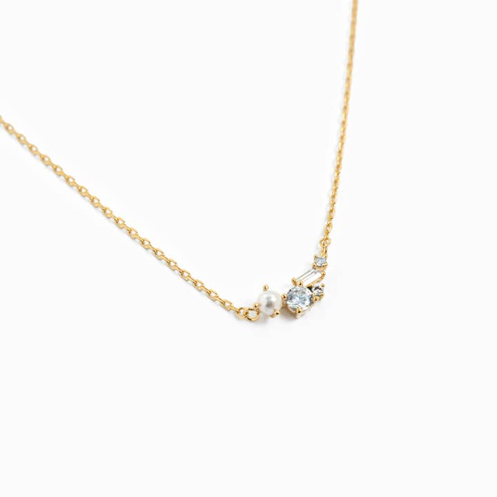 Sessori - Vente Colliers à pendentif - Collier Pendentif Baguette CZ Perle2