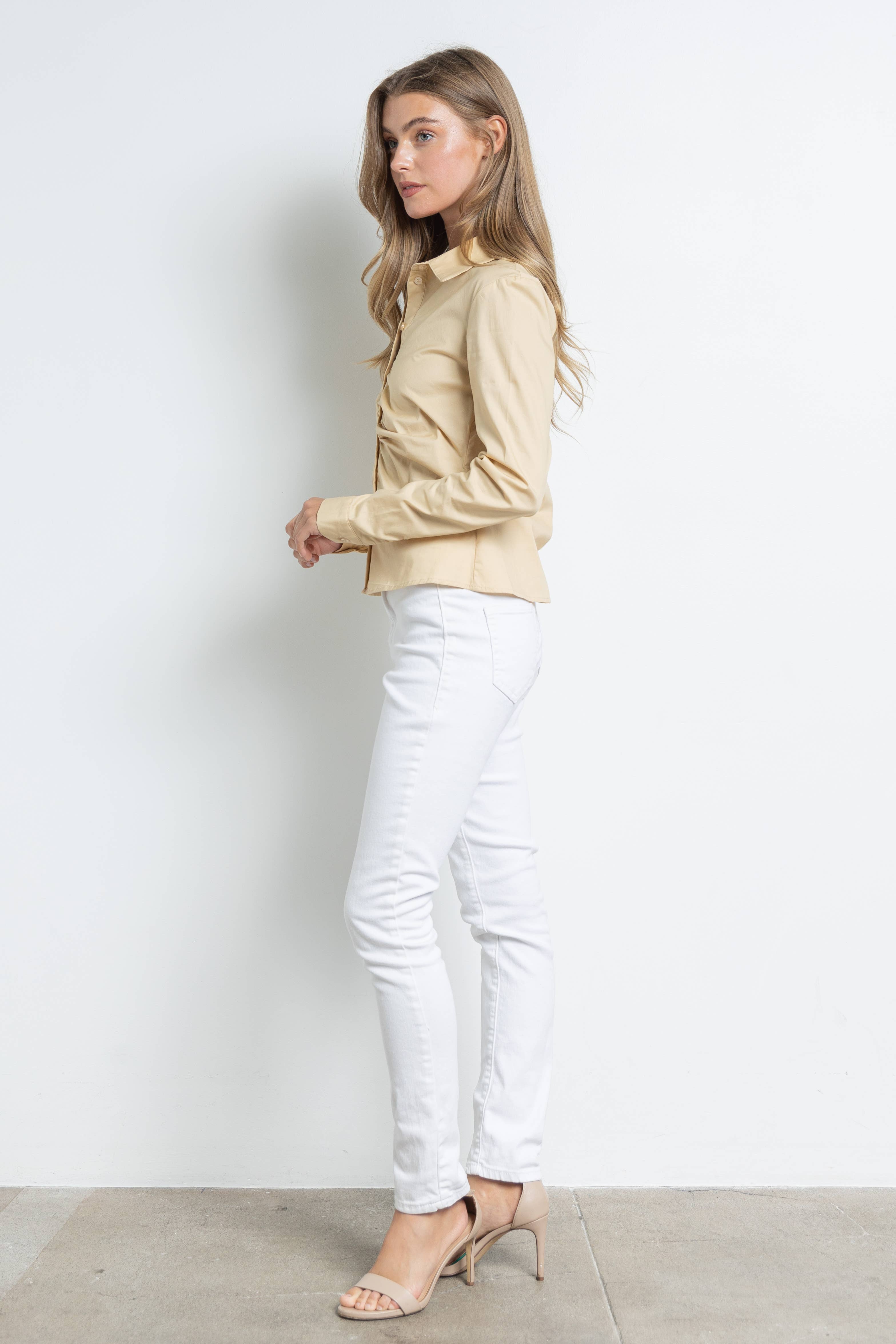 KIWI - Wholesale Button Down Shirt - Women's - IT2349-1 Ruched cotton shirt14