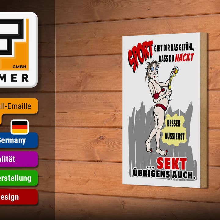 Femer - Wholesale Sign - Wooden sign alcohol 12x18cm sports, sparkling wine naked look better sign2