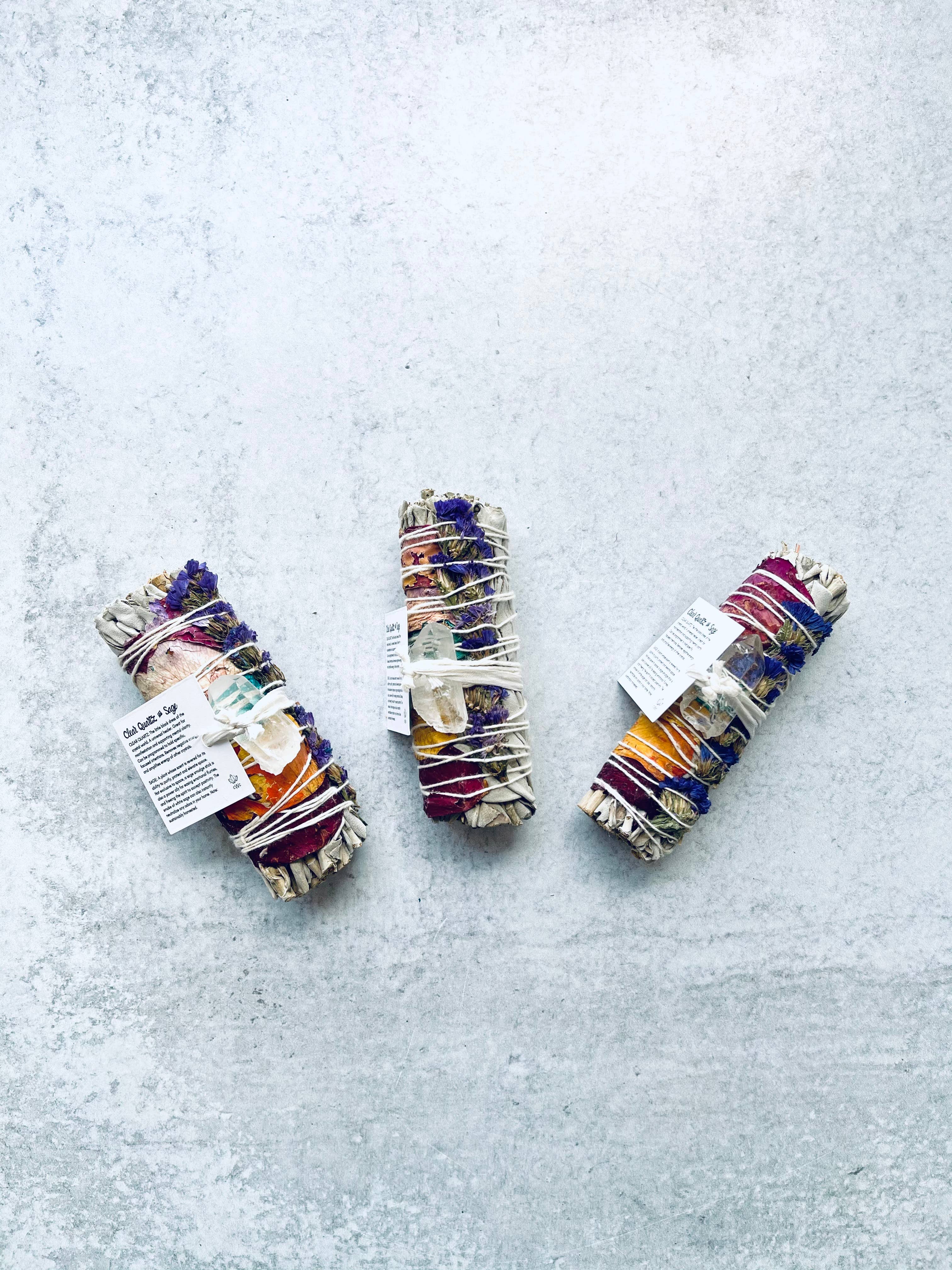 Crystal Wellness Company - Wholesale Sage Bundle - Mini Rainbow Sage & Clear Quartz Bundle1