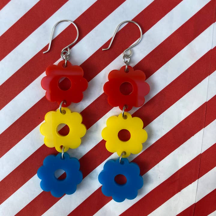 The Lost & Found - Wholesale Dangle Earrings - Retro Daisy Drops "Primary"6