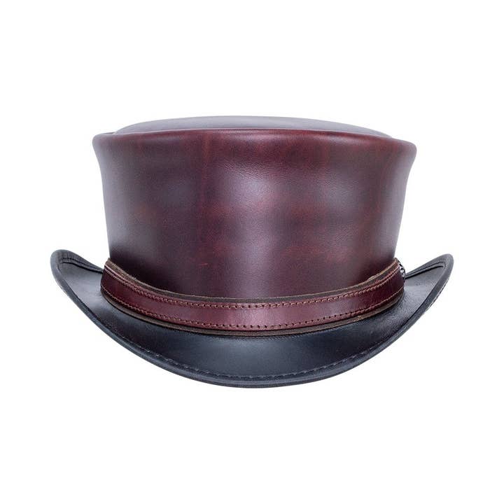 American Hat Makers - Wholesale Fedora - Unisex - Biker Genuine Leather Top Hat - Style Hampton