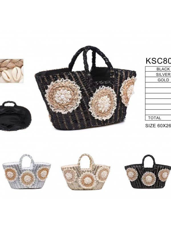 NATURAL FIBER AND SHELL BASKET for wholesale by SWEET MAGIC MODA Y COMPLEMENTOS