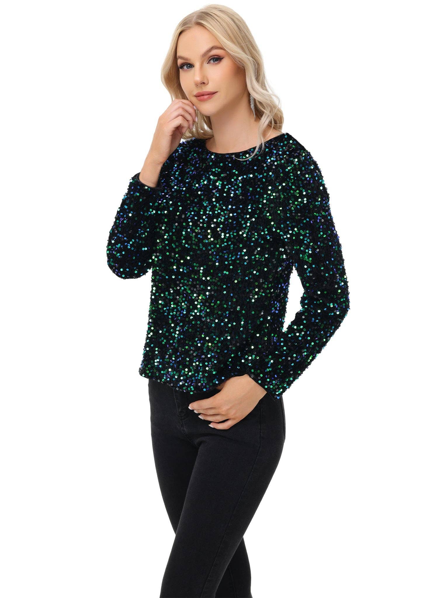 Anna Kaci Wholesale - Wholesale Blouse - Women's - Long Sleeve Sequin Tops Sparkly Glitter Evening Party26