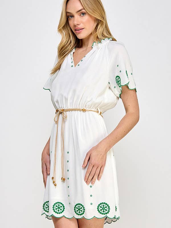 RUBIENN - Wholesale Dress - Women's - Solid Embroidered Eyelet Dress
