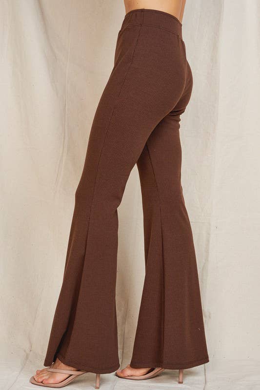 lalamia - Wholesale Pants - Women's - Wide Flair pants  #MPT18044-CHOCOLATE2