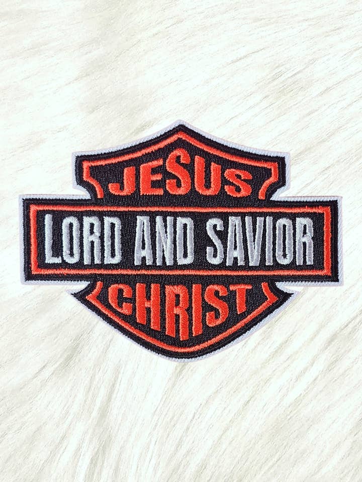 Jesus Christ Lord and Savior Harley Motorcycle Biker Embroidery Iron On Patch for wholesale by Scratch Decor