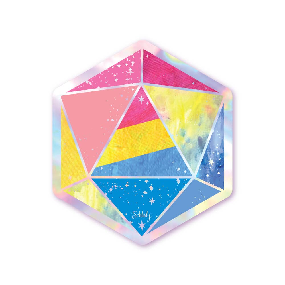Schlady - Wholesale Sticker - Pansexual Pride D20 - Holographic Hexagon Sticker