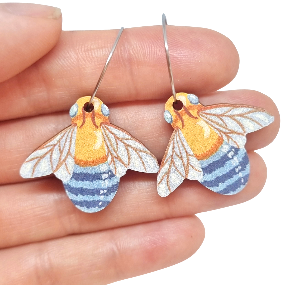 Pixie Nut & Co. - Wholesale Dangle Earrings - Blue Banded Australian Bee Earrings0