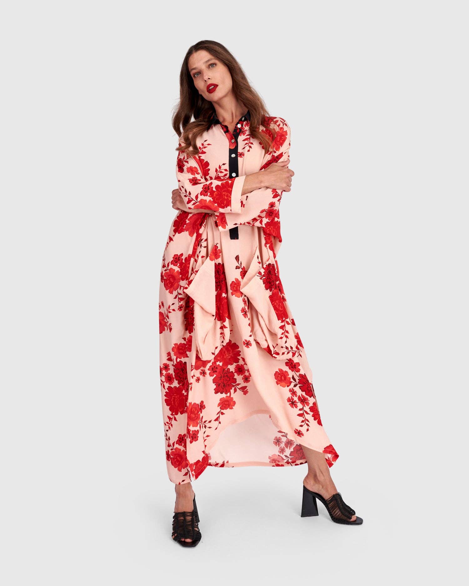 Poudre Kiku Oversized Dress, Apricot Floral for wholesale on Faire1
