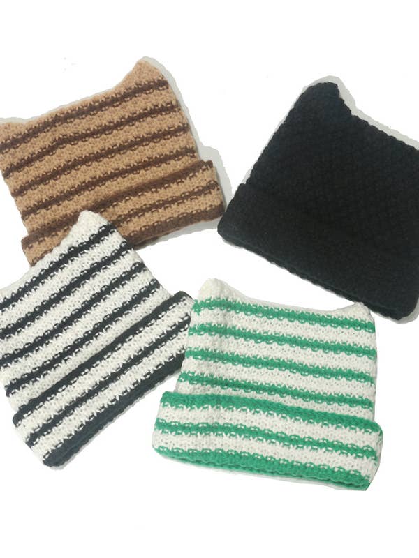 Cute Cat Ears Stripe Knitting Beanie Hat for wholesale by Comely Fashion