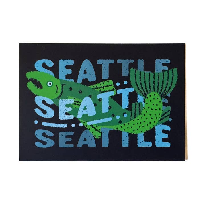 Seattle Splash Zalm & Golven Ansichtkaart voor wholesale door Wug Prints