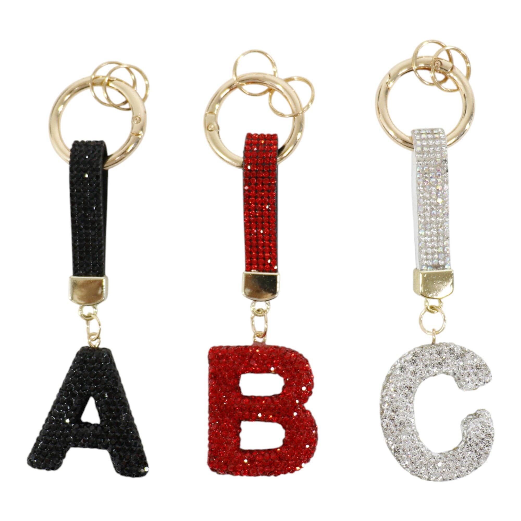 ASSORTED Rhinestone Alphabet Initial Letter Key Chain KC001..(12PC) for wholesale on Faire15