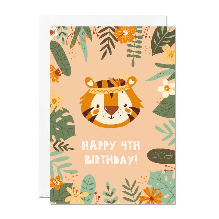 Ricicle Cards – Großhandel Geburtstagskarten – Karte zum 4. Geburtstag für Kinder — Tiger | Kinder | Gruß