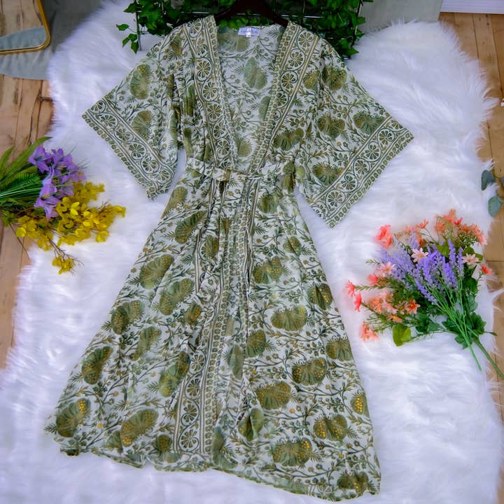 Karma Nepal Crafts - Wholesale Kimono - Women's - Silk Bohemian Style Long Kimono