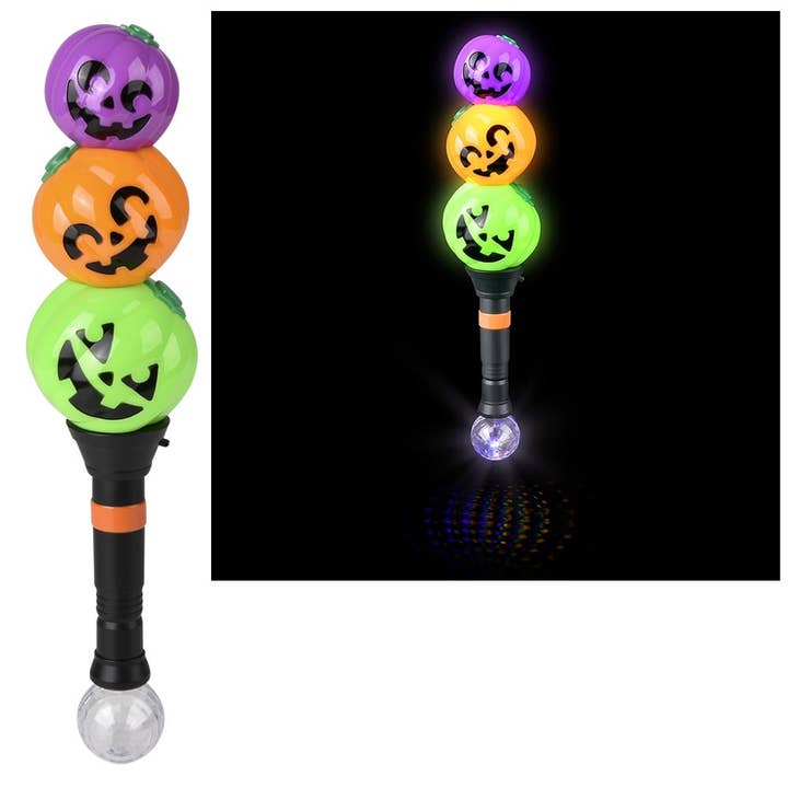 17" Light-Up Triple Jack O Lantern Wand- LLB Toys for wholesale by La Luna Bella - Toys