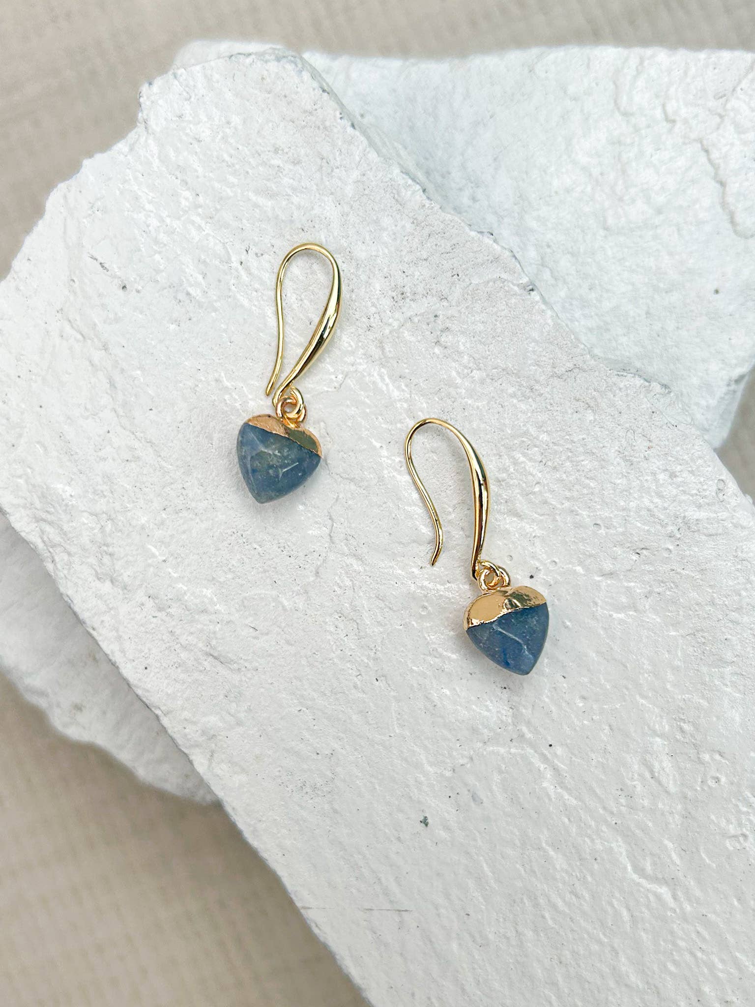 Roc Jewellery - Wholesale Dangle Earrings - Aventurine Blue Small Heart Gold Plated Gemstone Earrings2