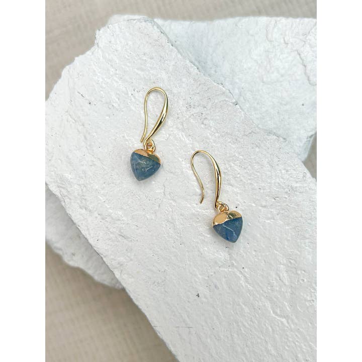 Roc Jewellery - Wholesale Dangle Earrings - Aventurine Blue Small Heart Gold Plated Gemstone Earrings2