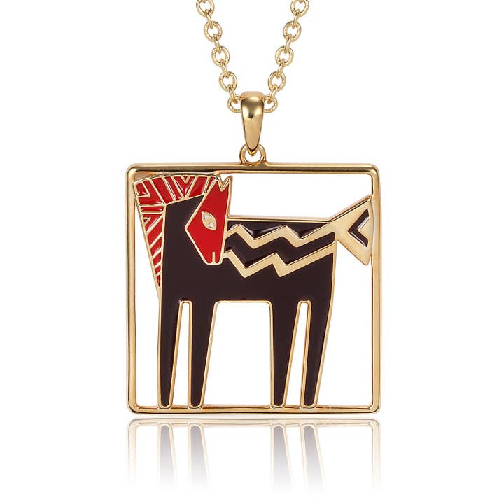 Temple Horse Necklace - Gold/Black for wholesale by Laurel Burch Studios