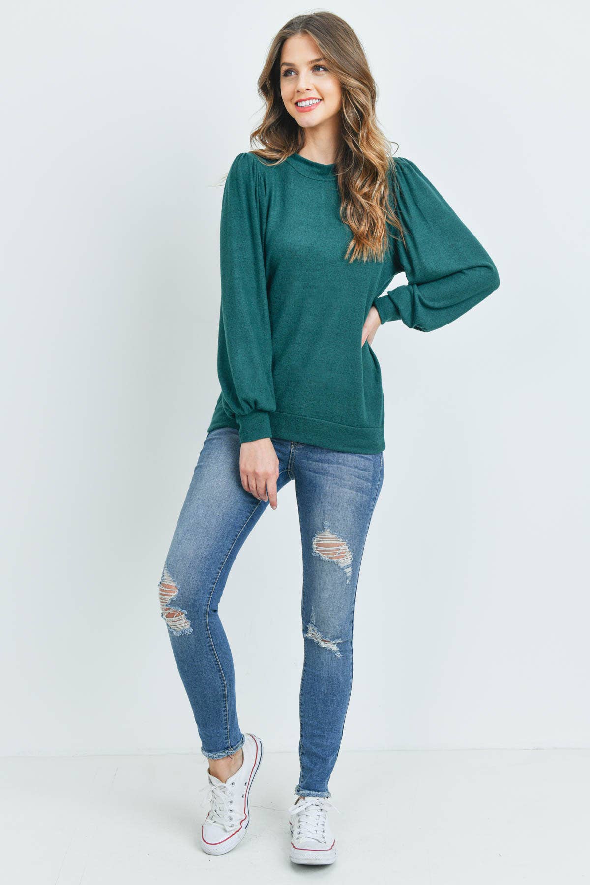 You & Me - Vente Haut en maille – femme - VENTE ! ! ! PPT21143 - HAUT À MANCHES BOUFFANTES À COL ROND - ANTHRACITE8