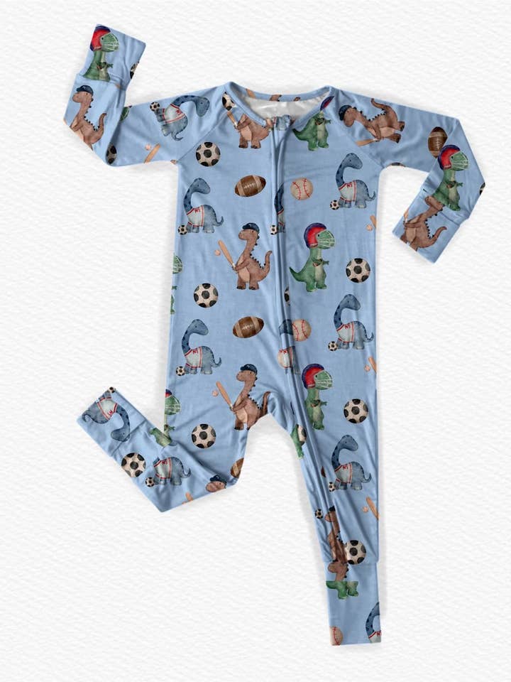 Sport Dinos Convertible Romper Pajamas for wholesale by Maisie May Boutique