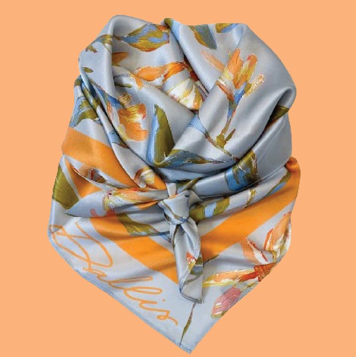 Dallis Foshee Art & Design, LLC - Wholesale Scarf - Women's - Light Blue + Apricot Botanical Scarf0
