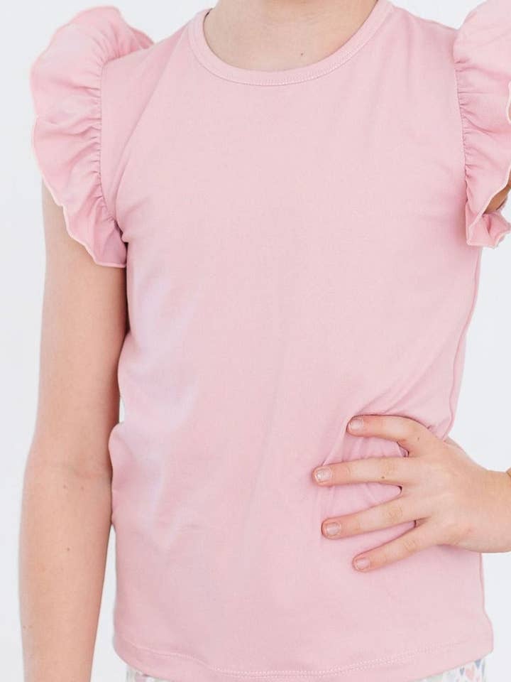 Vintage Pink S/S Ruffle Tee for wholesale by Mila & Rose