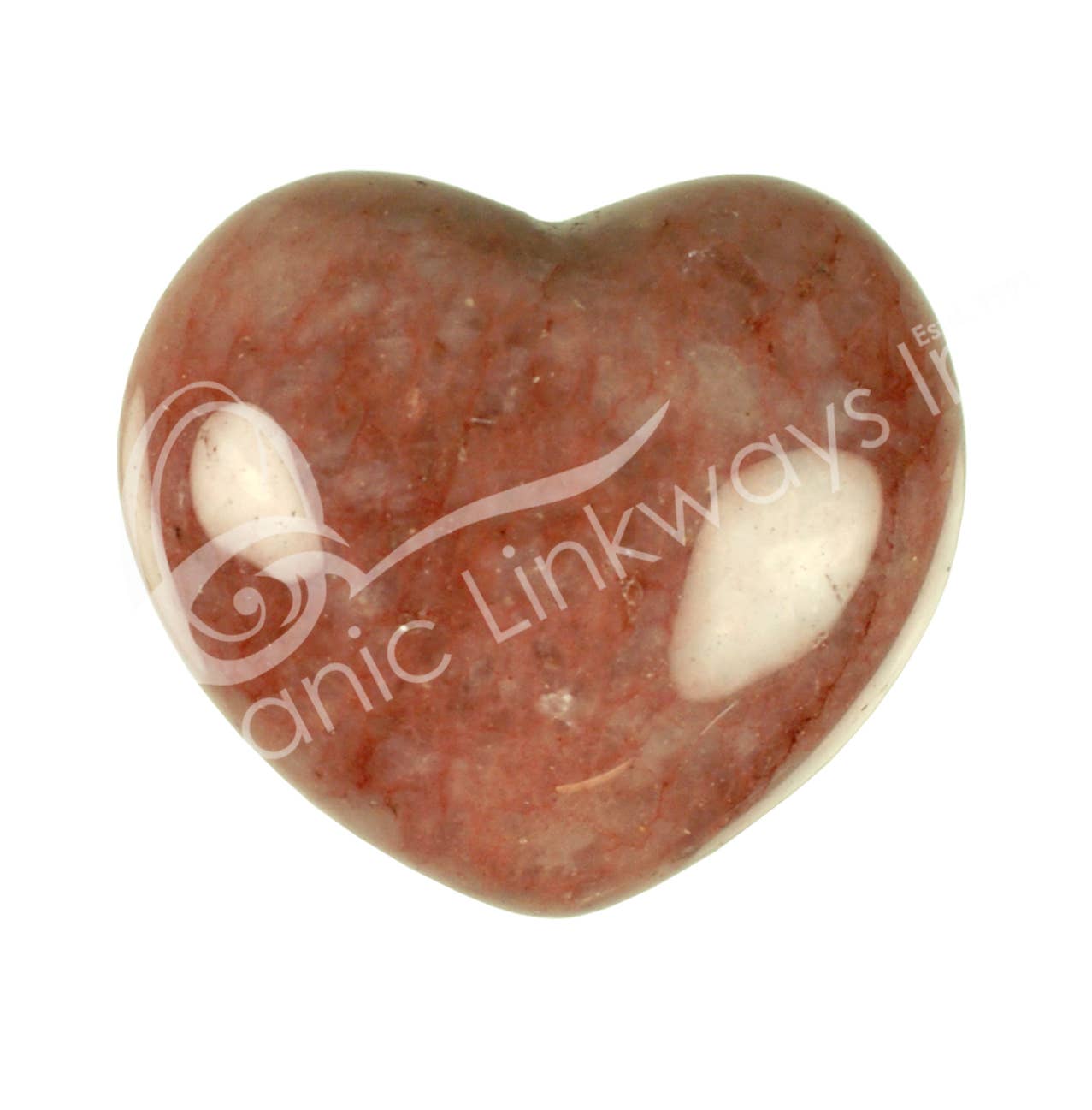Oceanic Linkways Inc - Wholesale Spiritual Stone/Crystal - (PC)HEART - RED GUAVA/STRAWBERRY QUARTZ 1.5 X 1.75"