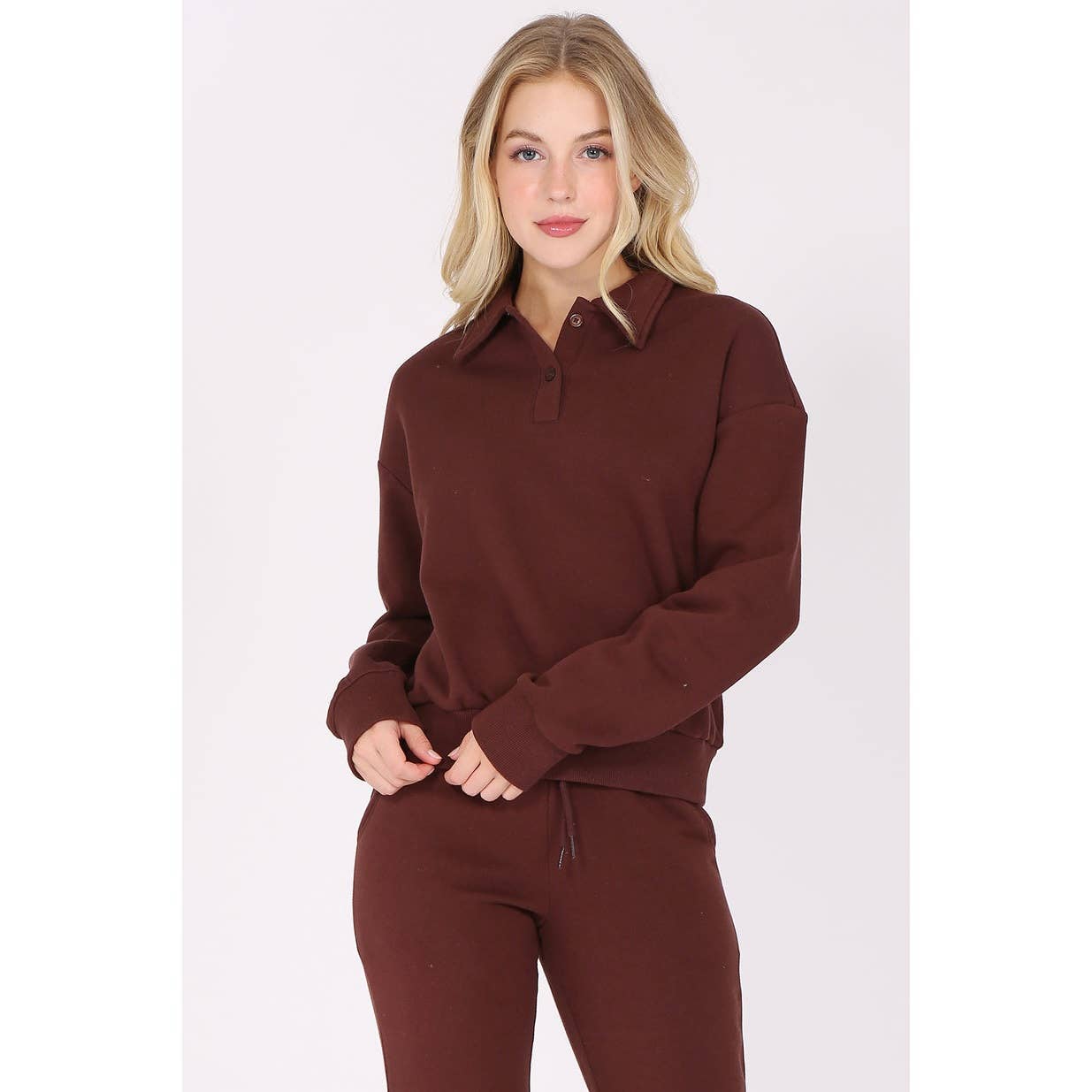 UP CLOTHING – wholesale Sweatshirt – Women's – Solid Fleece Polo Sweatshirt2