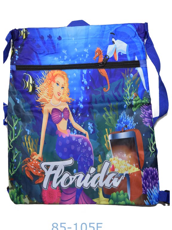 Drawstring Bag with Zipper - Mermaid Florida graphic for wholesale by THE ACCESSORY COLLECTION