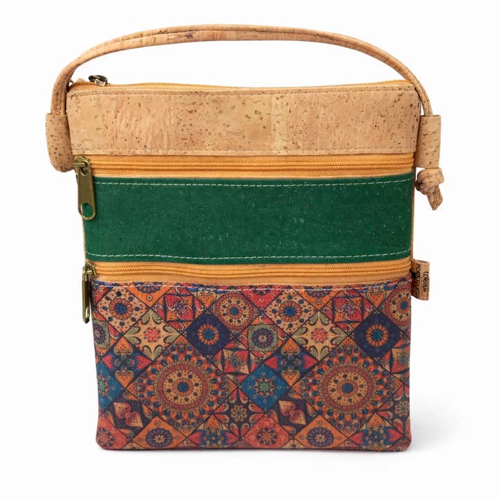 Natuurlijke en Groene Kurken Schoudertas met Geometrische Patronen voor wholesale door Line Cork