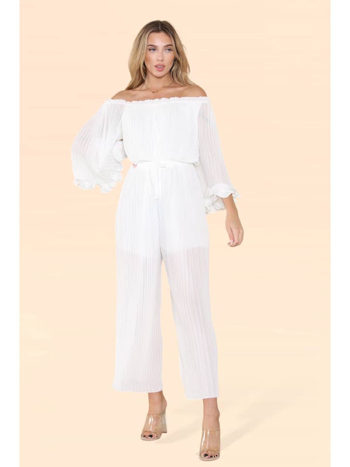 Kurt Muller - Wholesale Jumpsuit - Women's - Sofia Bardot Pleated Frill Jumpsuit