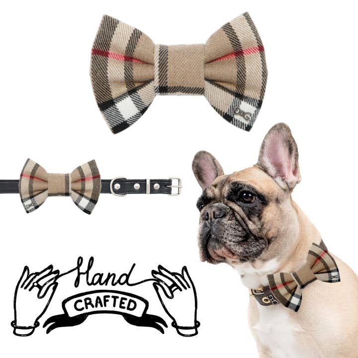 FUNKY DOG – Großhandel Fliege für Haustiere – Hund – Hundehalsband mit Fliege im Burberry-Stil, braunes Karo, für kleine & große Hunde