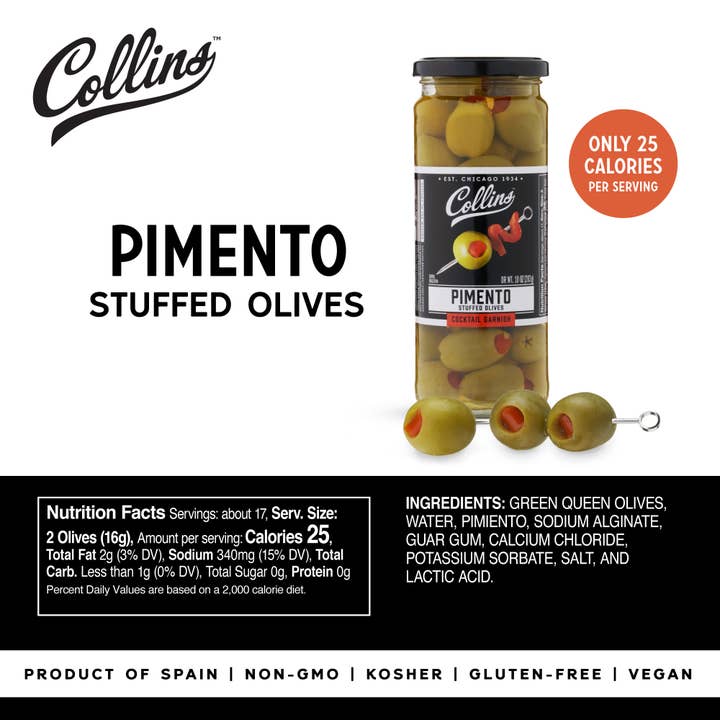 Collins - Wholesale Olives - Gourmet Pimento Martini Cocktail and Condiment Olives 10 oz3