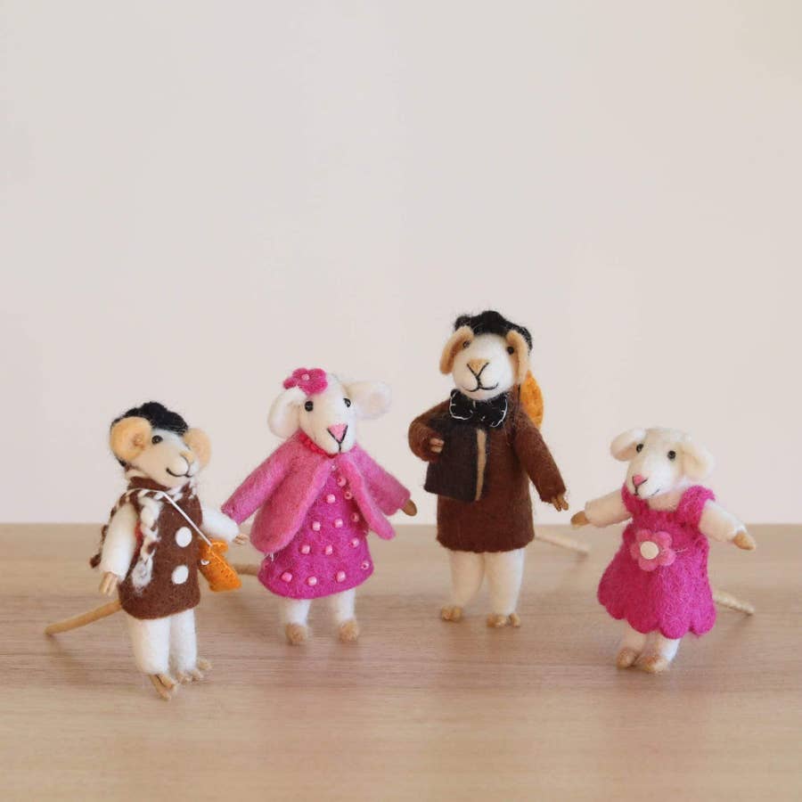 Mummy and Daddy Felt Mice Carrying Baby Girl