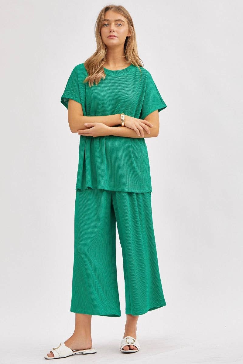 Dear Scarlett - Vendita all'ingrosso Completo top e pantaloni (NON loungewear) - Donna - Top Solido + Pantaloni a Gamba Larga TRVSET-PALMBEACH19