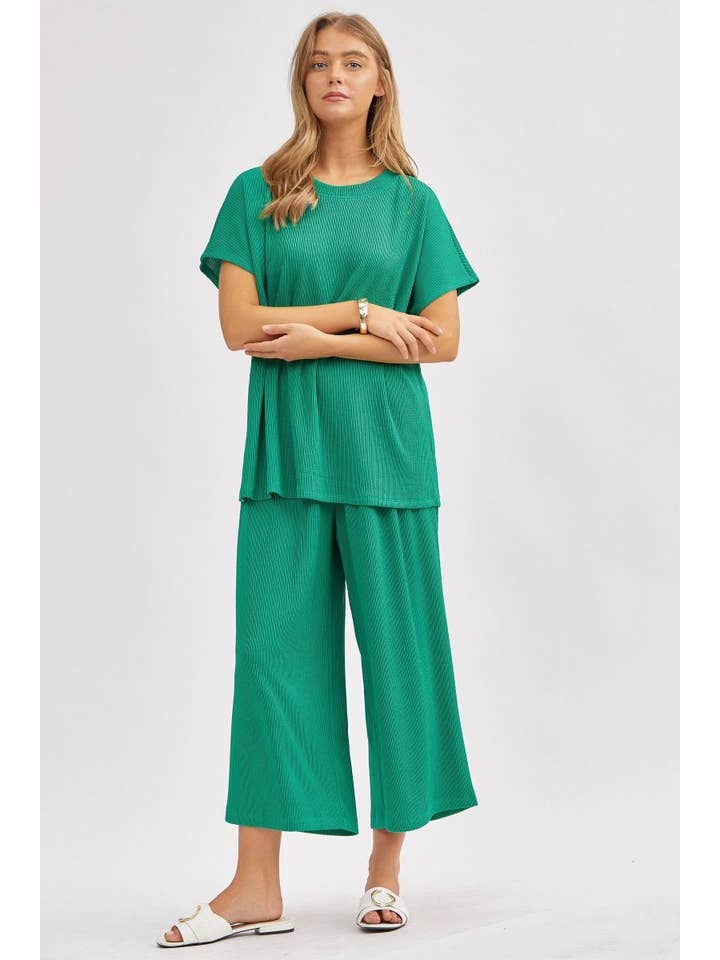 Dear Scarlett - Vendita all'ingrosso Completo top e pantaloni (NON loungewear) - Donna - Top Solido + Pantaloni a Gamba Larga TRVSET-PALMBEACH19