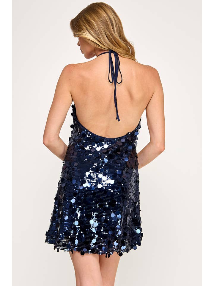 Vestis M - Wholesale Dress - Women's - Daze Mini Dress - Sequin Halter A Line Sparkle14