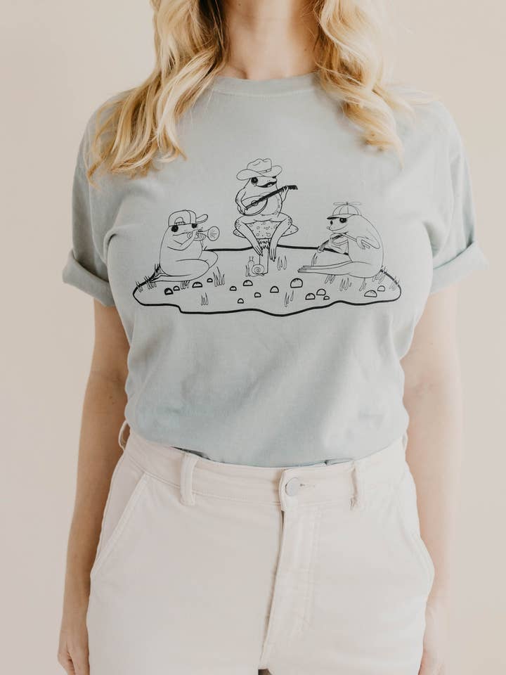 Frogs Funky Music Western Comfort Colors Graphic Boho Tee for wholesale by Uncommon Wild