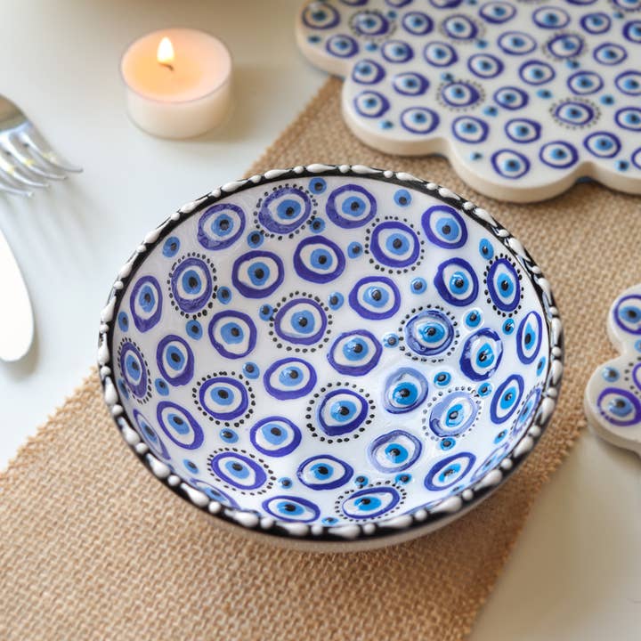 Natures Artifacts Inc - Wholesale Decorative Plate/Dish/Bowl - Turkish Hand Painted Evil Eye Ceramic Small Bowl